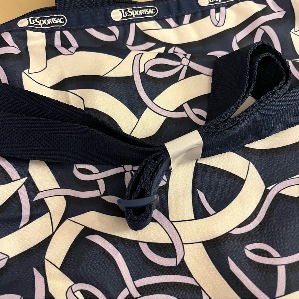 LeSportsac Hope Ribbons Navy and Cream Tote with Purple Accents - Picture 4 of 5
